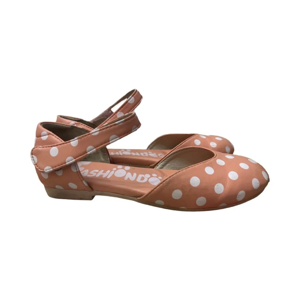 Girls peach and white polka dot dress shoes - size 1.5